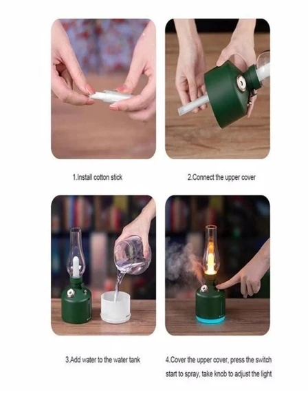 Vintage Şarjlı Gece Lambası & Hava Nemlendirici Buhar Makinesi 280ml - 7