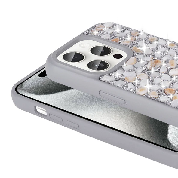 Apple iPhone 15 Pro Kılıf Parlak Taşlı Tasarım  Linea Diamond Kapak - Resim 3