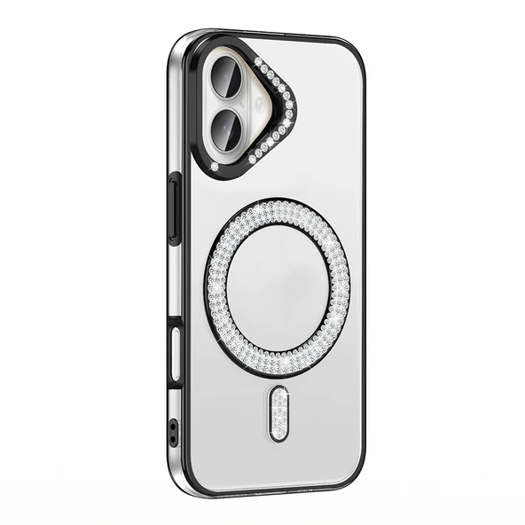 Apple iPhone 16 Plus Kılıf Pırlanta Taş Tasarımlı M-safe Şarj Özellikli  Karetta Silikon Kapak ürün görseli