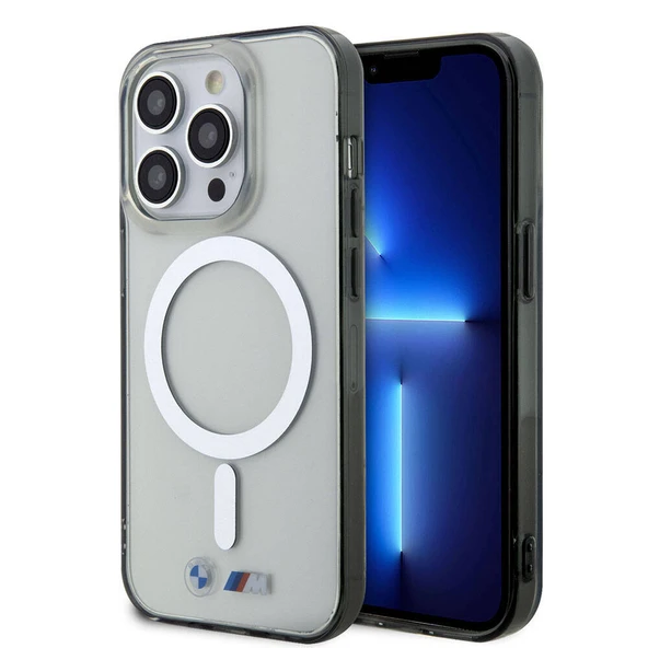 Apple iPhone 15 Pro Max Kılıf BMW M-safe Şarj Özellikli Transparan Silver Ring Orjinal Lisanslı Kapak - Resim 2