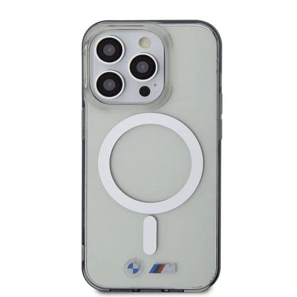 Apple iPhone 15 Pro Max Kılıf BMW M-safe Şarj Özellikli Transparan Silver Ring Orjinal Lisanslı Kapak - Resim 4