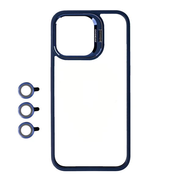 Apple iPhone 15 Pro Kılıf Kamera Lens Korumalı Standlı  Klon Lensli Kapak - Resim 2