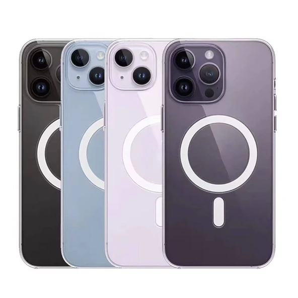 Apple iPhone 15 Pro Max Kılıf M-safe Şarj Özellikli Şeffaf Sert PC  Embos Kapak - Resim 4