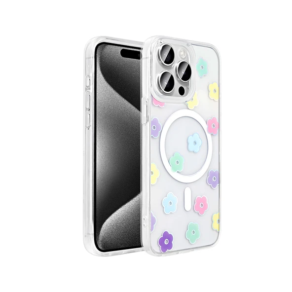 Apple iPhone 15 Pro Max Kılıf M-Safe Şarj Özellikli Şeffaf  Folk Sert Kapak ürün görseli