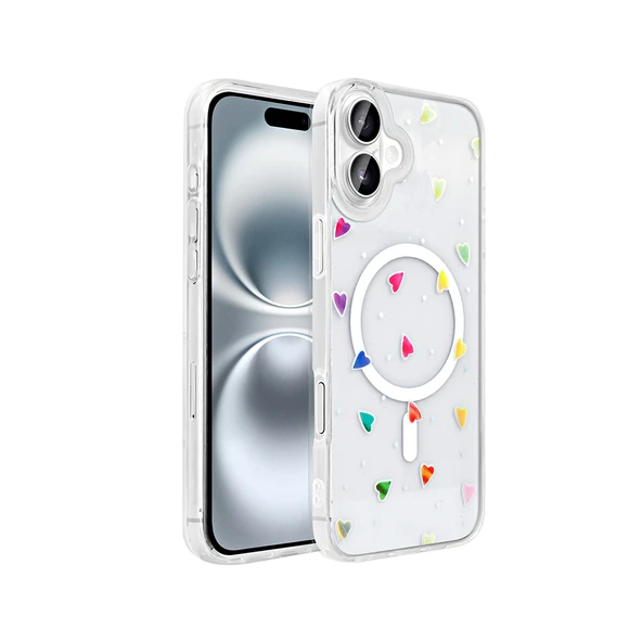 Apple iPhone 16 Kılıf M-Safe Şarj Özellikli Şeffaf  Folk Sert Kapak ürün görseli