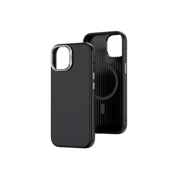 Apple iPhone 15 Pro Kılıf Wiwu SP-019 M-safe Şarj Özellikli Vegan Leather Deri Kapak - Resim 4