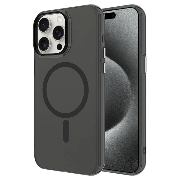 Apple iPhone 15 Pro Max Kılıf  M-safe Şarj Özellikli Buzlu Transparan C-Pro Sert Kapak ürün görseli