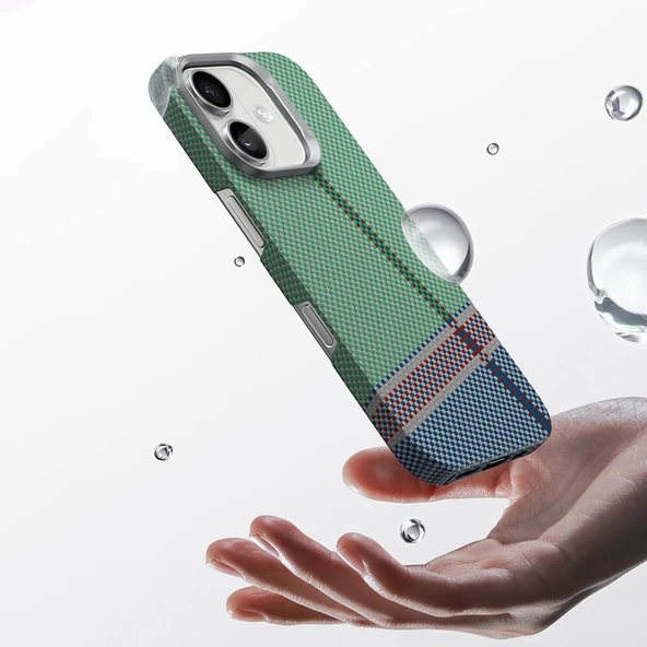 Apple iPhone 16 Kılıf M-safe Şarj Özellikli Karbon Fiber Tasarımlı Benks Passion Green ArmorAir Kevlar Kapak - Resim 4