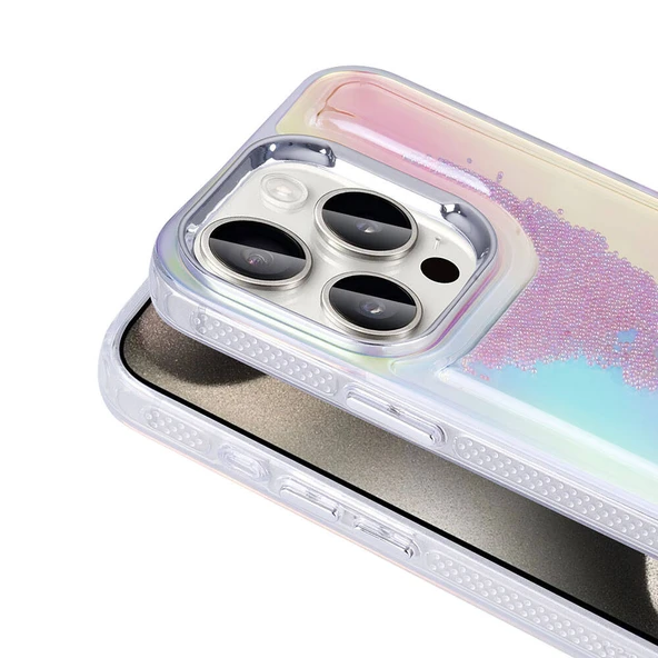 Apple iPhone 15 Pro Max Kılıf Airbagli Renkli Arka Yüzey Boncuk Tasarımlı  Kumul Kapak - Resim 5