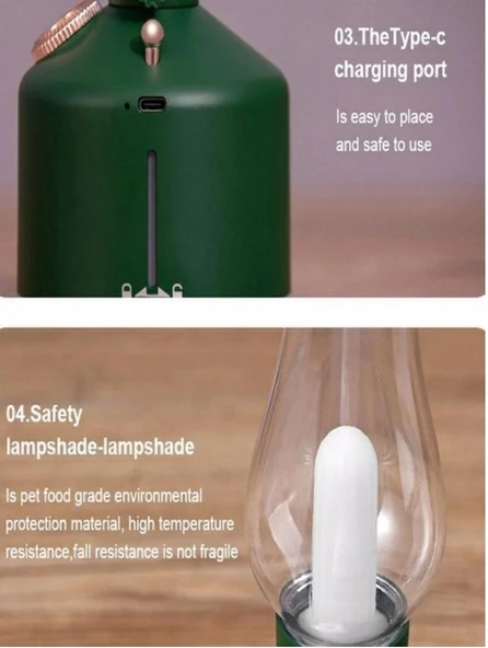 Vintage Şarjlı Gece Lambası & Hava Nemlendirici Buhar Makinesi 280ml - 6