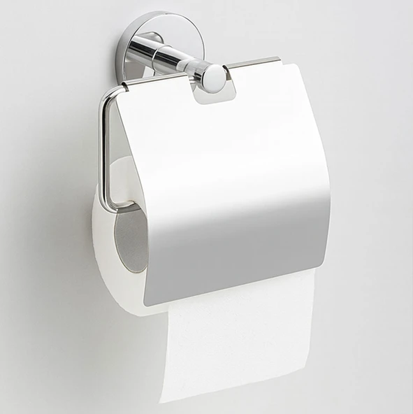 Gümüş Krom Kapaklı WC Kağıt Aparatı Vidalı Paslanmaz Metal Duvar Tuvalet Kağıtlık Banyo Aksesuarı - Resim 6