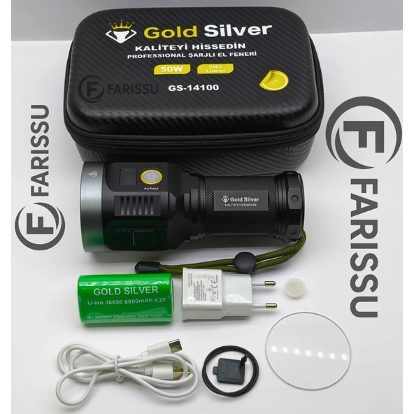 Gold Silver GS-14100 50W 5000 Lümen Profesyonel Şarjlı El Feneri - 2
