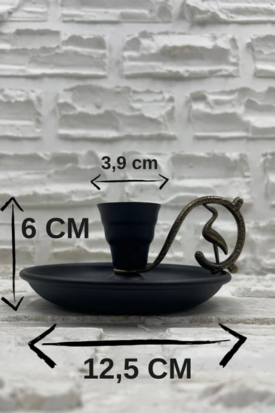 Metal Nostalji Mumluk & El Şamdanı Kendinden Iğneli Mum Hediyeli Mat Siyah Antik Kulp Turna2623-4 - 4