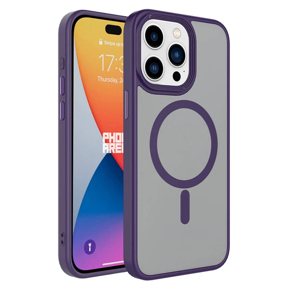 Apple iPhone 15 Pro Kılıf Mat Arka Yüzey Wireless Şarj Özellikli  Flet M-safe Kapak ürün görseli