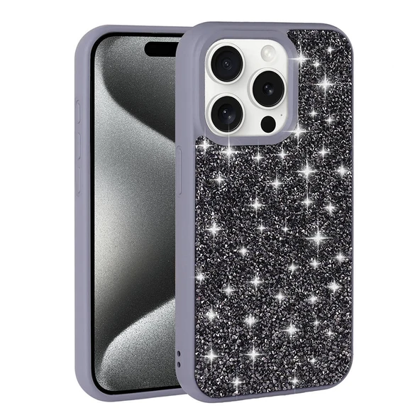 Apple iPhone 15 Pro Max Kılıf Parlak Taşlı Tasarım  Pırlanta Kapak - Resim 2