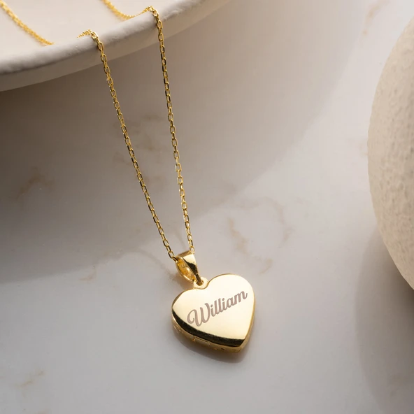 Vaoov 925 Ayar Gümüş Fotoğraflı Kişiye Özel İsimli Gold Kalp Kolye - Resim 4