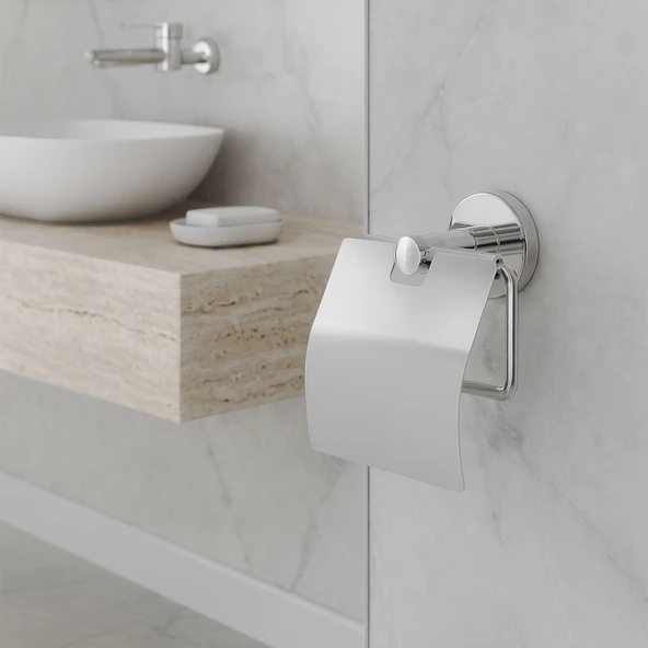 Gümüş Krom Kapaklı WC Kağıt Aparatı Vidalı Paslanmaz Metal Duvar Tuvalet Kağıtlık Banyo Aksesuarı - Resim 2