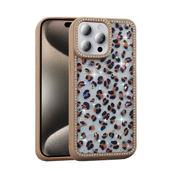 Apple iPhone 15 Pro Kılıf Taşlı ve Simli Tasarım  Azra Kapak ürün görseli