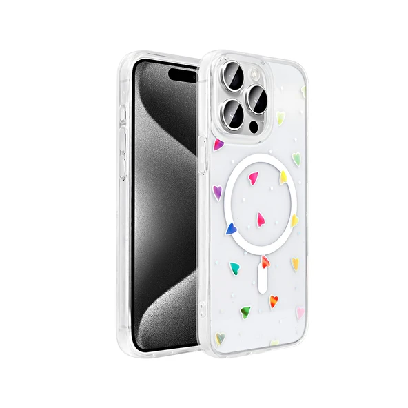 Apple iPhone 15 Pro Kılıf M-Safe Şarj Özellikli Şeffaf  Folk Sert Kapak - Resim 2