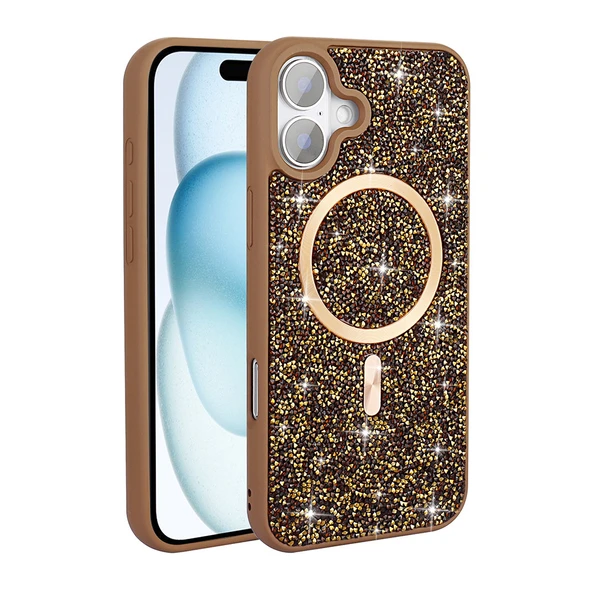 Apple iPhone 16 Plus Kılıf Pırlanta Tasarımlı M-safe Şarj Özellikli  Mozaik Silikon Kapak - Resim 3