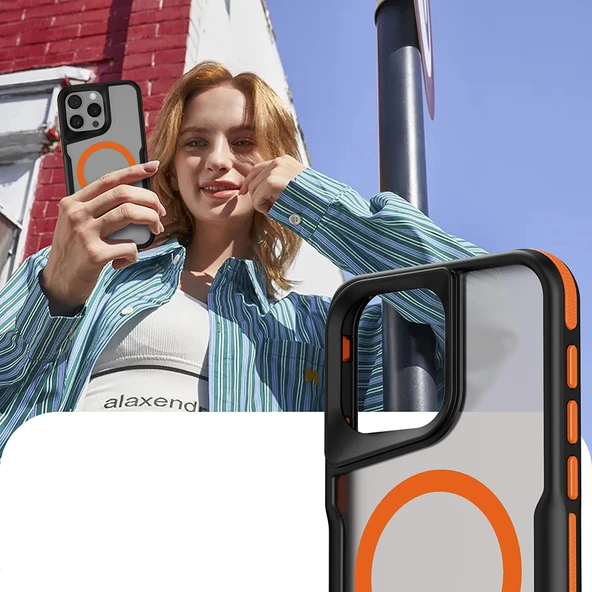 Apple iPhone 15 Pro Max Kılıf M-safe Şarj Özellikli Renkli Kenar Airbag Şeritli  Lamer Kapak - Resim 6