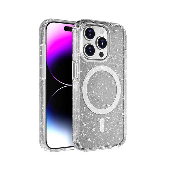 Apple iPhone 15 Pro Max Kılıf M-safe Şarj Özellikli Parlayan Simli Saydam Renkli  Allstar Kapak - Resim 2