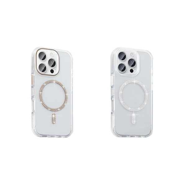 Apple iPhone 15 Pro Max Kılıf Taşlı Tasarım M-safe Şarj Özellikli  Koment Silikon Kapak - Resim 7