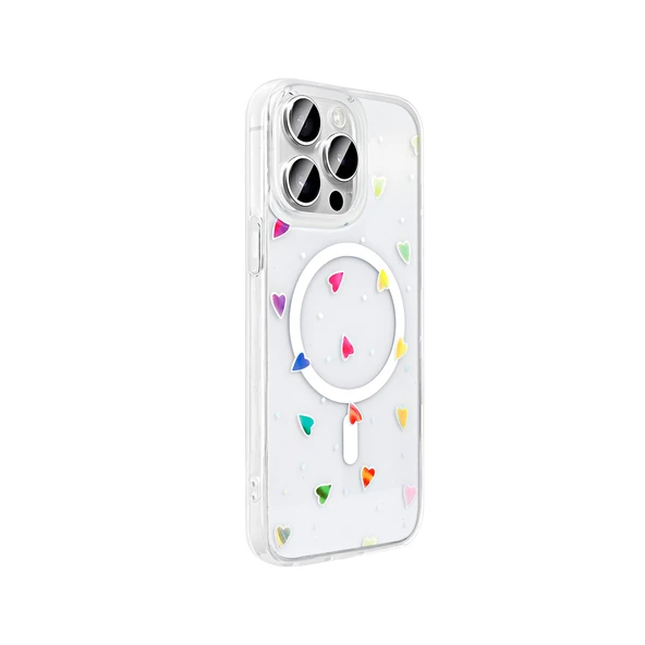 Apple iPhone 15 Pro Max Kılıf M-Safe Şarj Özellikli Şeffaf  Folk Sert Kapak - Resim 6