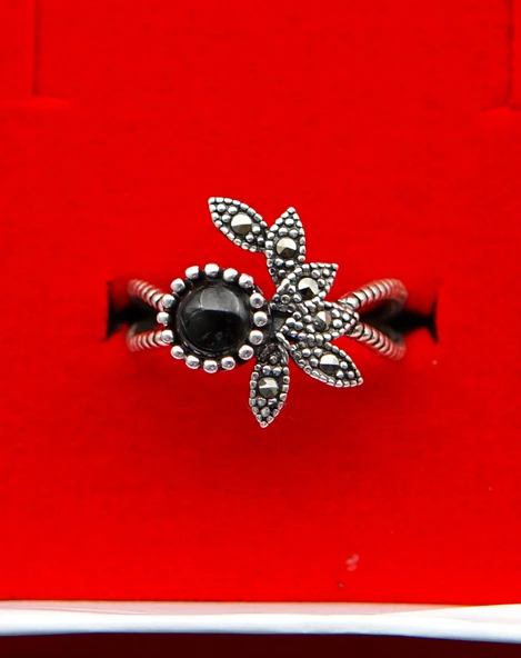 925 Ayar Kadın Gümüş Oltu Taşı Yüzük sy00058 ürün görseli 1