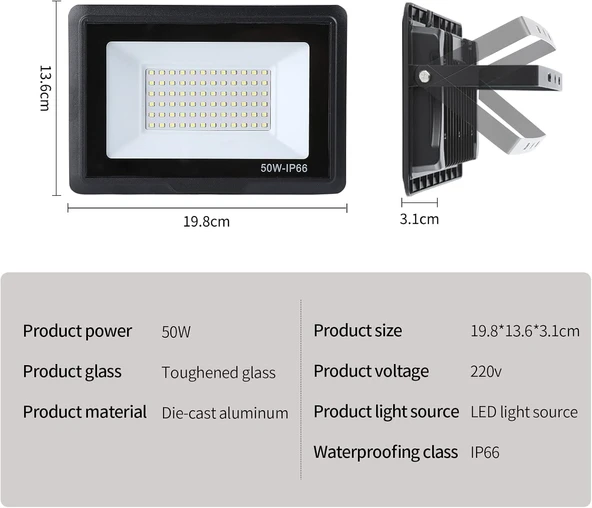 Elektrikle Çalışır, 50 Watt Yeşil Işık İç ve Dış Mekan Slim Led Projektör, Yağmurdan Etkilenmez - Resim 4