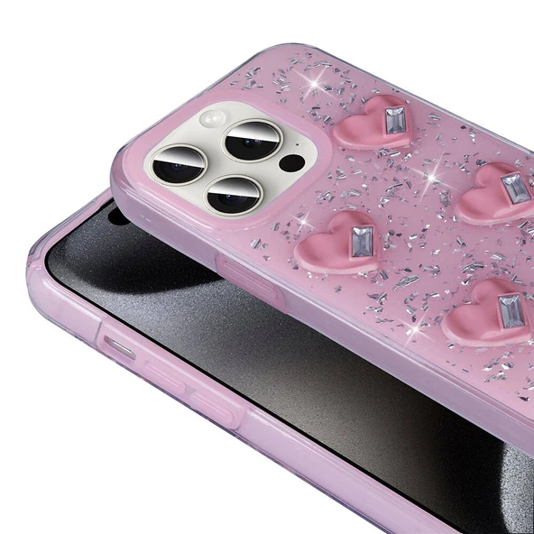 Apple iPhone 15 Pro Kılıf Airbagli Simli Arka Yüzey  Işıltı Silikon Kapak - Resim 5