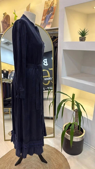 MissWhence Cupro ipek Elbise 38809 lacivert - Resim 4