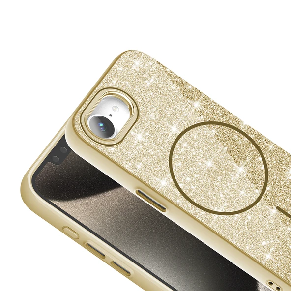 Apple iPhone 16E Kılıf M-safe Şarj Özellikli Parlayan Simli  Okso Kapak - Resim 7