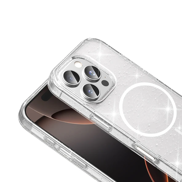 ?Apple iPhone 16 Pro Kılıf M-safe Şarj Özellikli Parlayan Simli Saydam Renkli  Maris Kapak - Resim 4