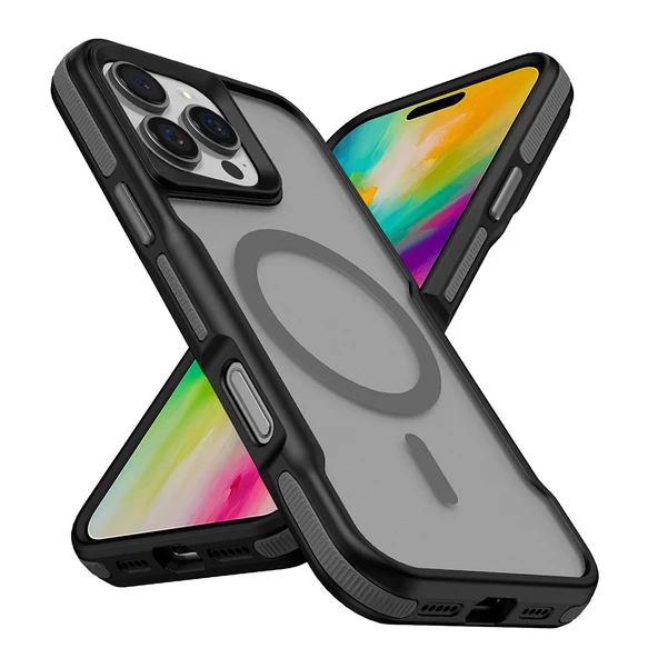 Apple iPhone 16 Pro Max Kılıf M-safe Şarj Özellikli Renkli Kenar Airbag Şeritli  Lamer Kapak ürün görseli