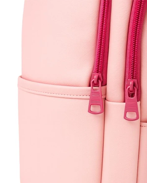 Yuga Suni Deri Dört Gözlü Sırt Çantası Pembe - 5