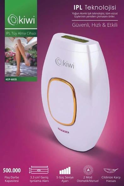 Kiwi Ipl  Lazer Epilasyon Tüy Alma Cihazı Otomatik Yüz,vücut,hassas Bölge Kullanımı 500.000 Atım 6835 - 1