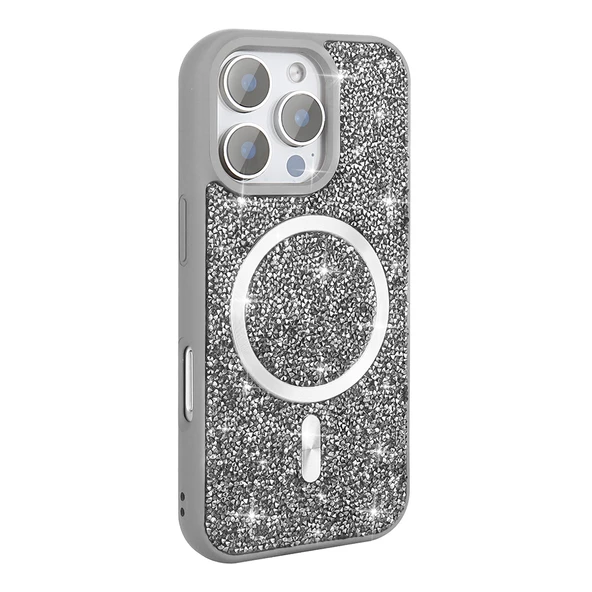 Apple iPhone 16 Pro Max Kılıf Pırlanta Tasarımlı M-safe Şarj Özellikli  Mozaik Silikon Kapak ürün görseli