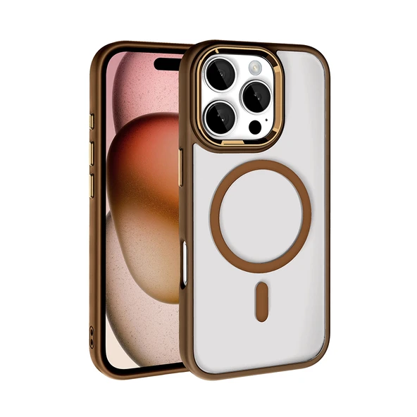 Apple iPhone 16 Pro Kılıf Wireless Şarj Özellikli  Krom M-safe Silikon Kapak ürün görseli