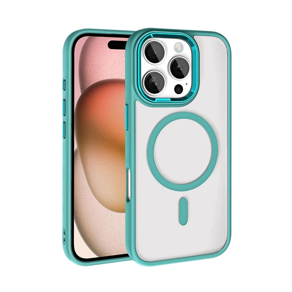 Apple iPhone 16 Pro Max Kılıf Wireless Şarj Özellikli  Krom M-safe Silikon Kapak - Resim 2