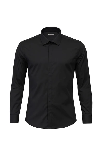 Erkek Klasik Gömlek – Pamuklu Esnek Kumaş,Slim Fit Uzun Kollu, Fransız Manşetli Plus Scorpion - Resim 2