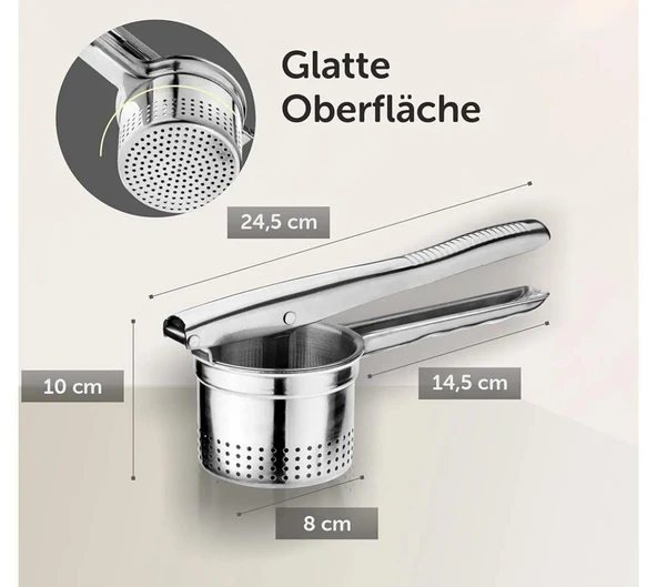 PASLANMAZ ÇELİK PATATES EZİCİ BÜYÜK HAZNELİ NARENCİYE SIKACAĞI - 6