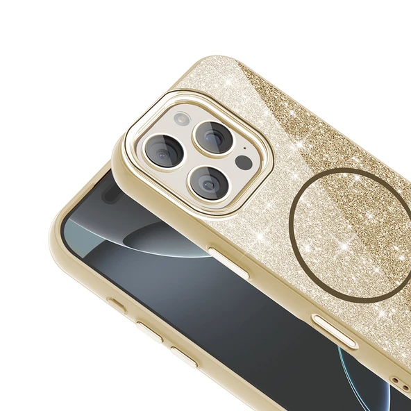 Apple iPhone 16 Pro Max Kılıf M-safe Şarj Özellikli Parlayan Simli  Okso Kapak - Resim 4