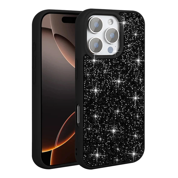 Apple iPhone 16 Pro Kılıf Parlak Taşlı Tasarım  Pırlanta Kapak - Resim 7