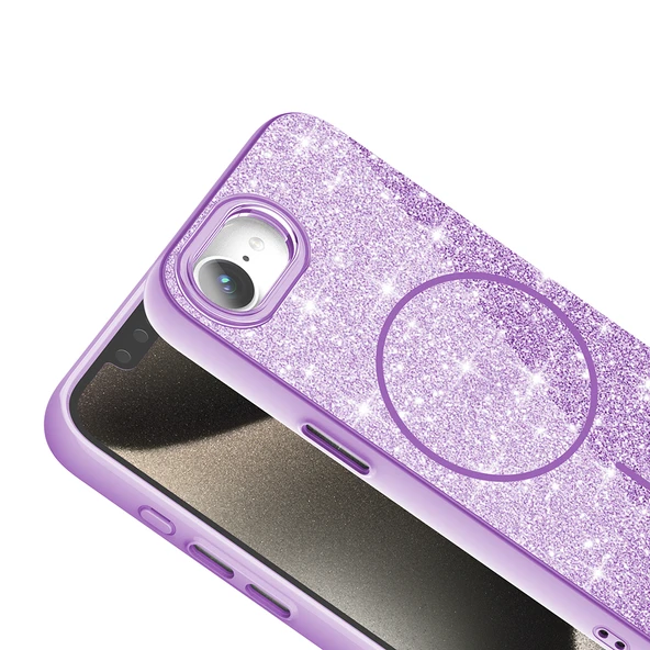 Apple iPhone 16E Kılıf M-safe Şarj Özellikli Parlayan Simli  Okso Kapak - Resim 5