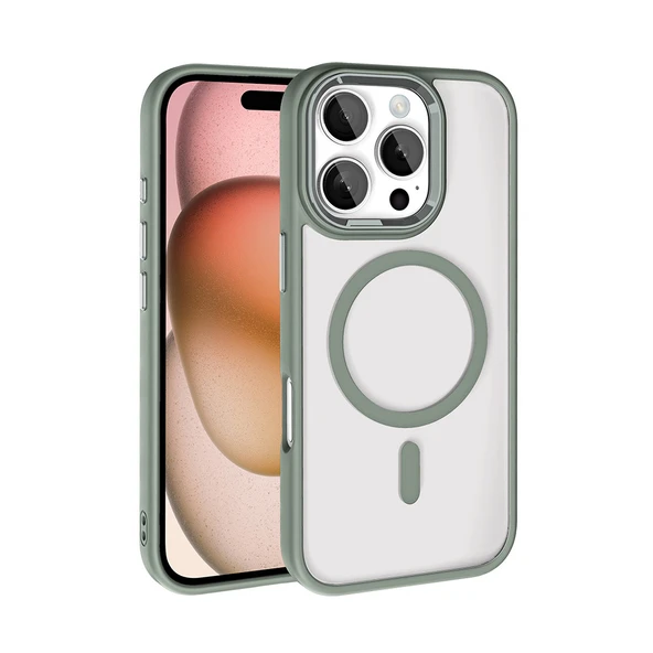 Apple iPhone 16 Pro Max Kılıf Wireless Şarj Özellikli  Krom M-safe Silikon Kapak ürün görseli