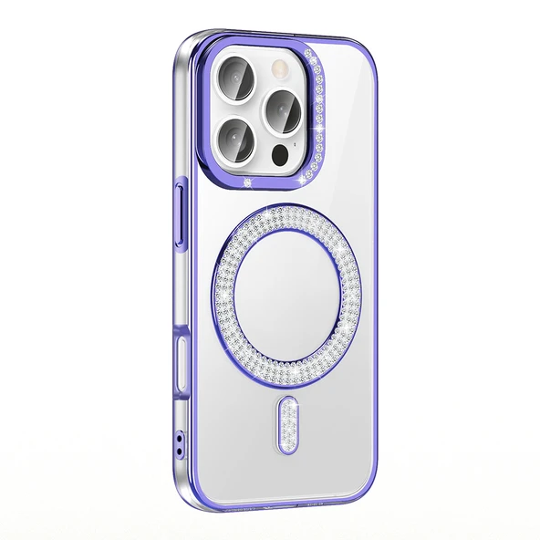 Apple iPhone 16 Pro Max Kılıf Pırlanta Taş Tasarımlı M-safe Şarj Özellikli Karetta Silikon Kapak ürün görseli