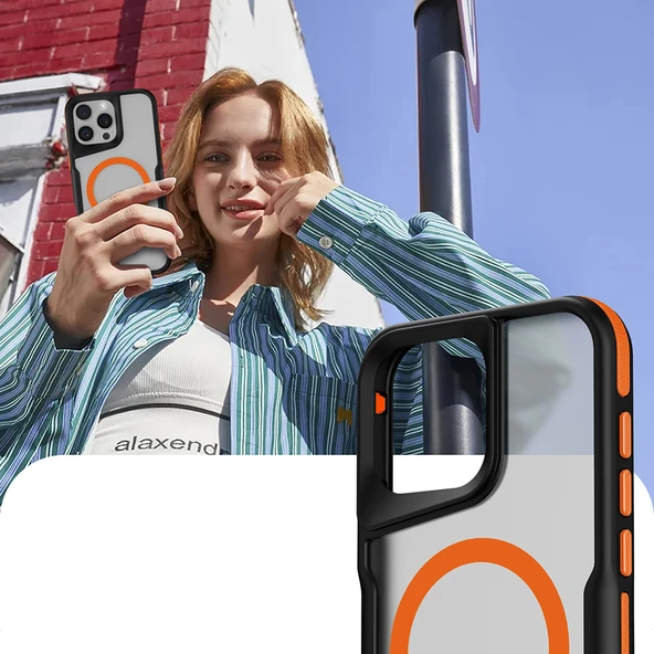 Apple iPhone 16 Pro Kılıf M-safe Şarj Özellikli Renkli Kenar Airbag Şeritli  Lamer Kapak - Resim 6