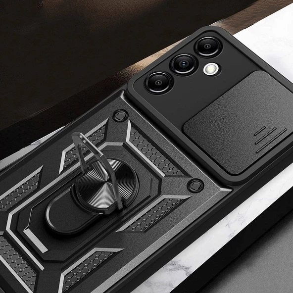 Galaxy A14 Kılıf Magnetik Standlı Kamera Korumalı  Sürgülü Vega Kapak - Resim 4