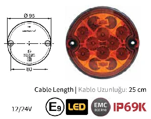 LEDLİ ARKA LAMBA (SİNYAL) 25CM KABLOLU - SERTPLAS-0391LUS25 ürün görseli